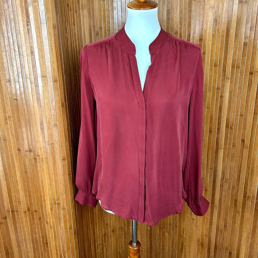 L’Agence Burgundy 100% Silk Blouse Small Long Sleeve